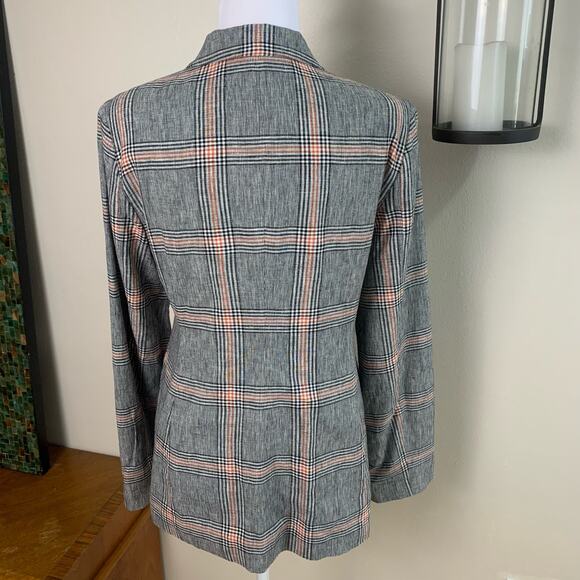 1.STATE Size 10 Double Breasted Blazer Jacket Black White Rust Orange Plaid - Picture 11 of 14